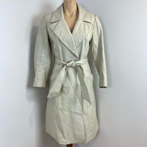 70s Vintage Embassy Women’s XS Genuine Leather Belted Tan Overcoat Jacket Trench